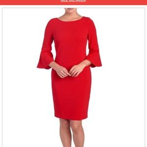 Vince Camuto sheath red dress with tulip sleeves